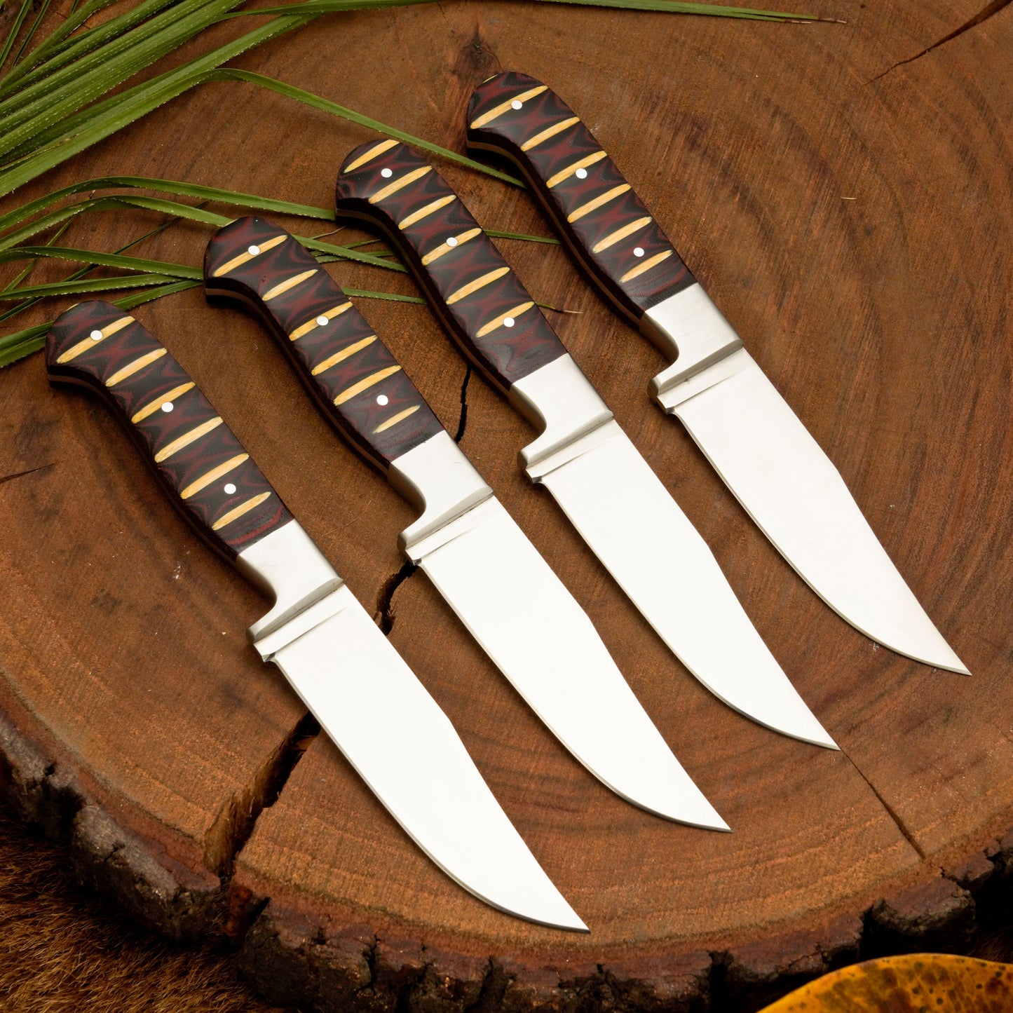 Crimson Carve Steak Knives Set – 4-Piece Handmade Satin Finish Steak Knives