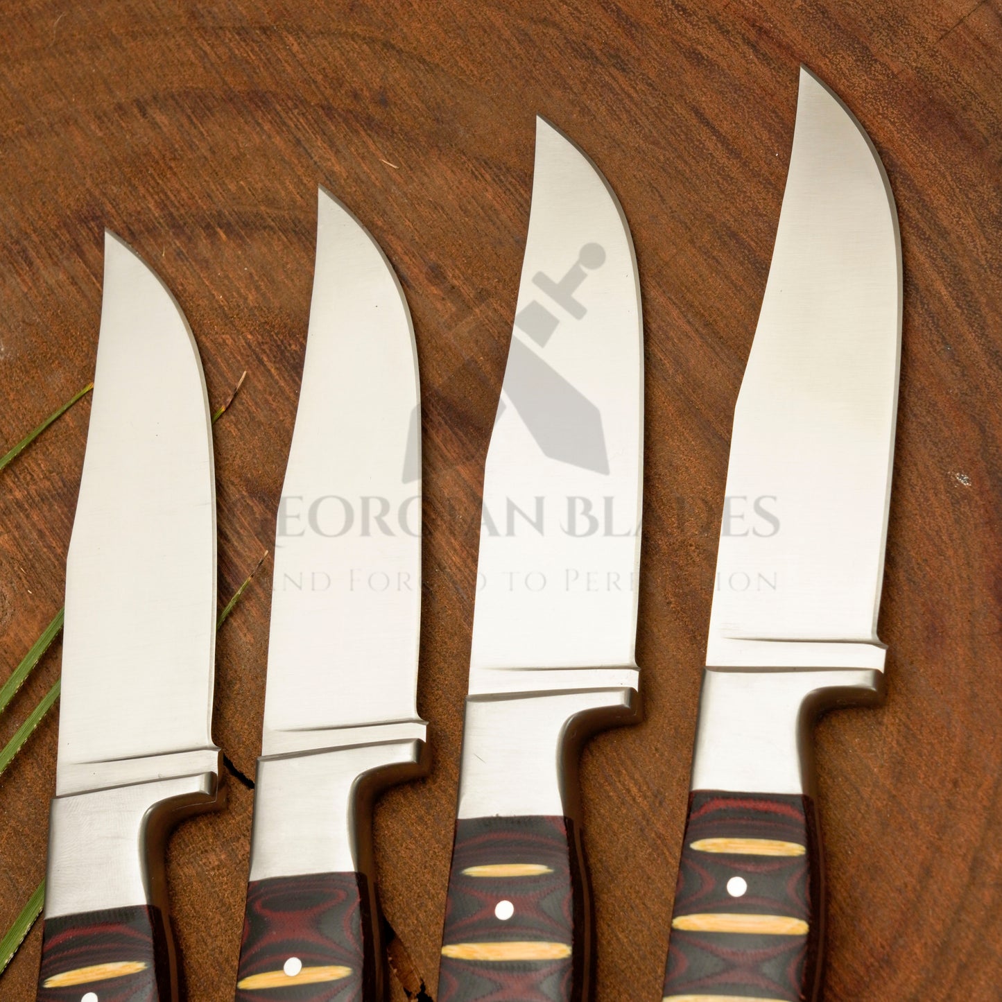 Crimson Carve Steak Knives Set – 4-Piece Handmade Satin Finish Steak Knives