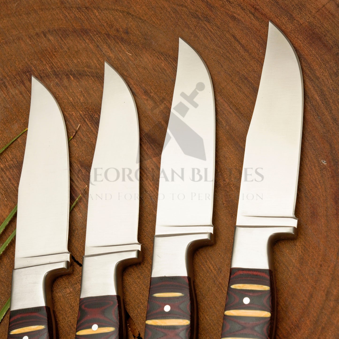 Crimson Carve Steak Knives Set – 4-Piece Handmade Satin Finish Steak Knives