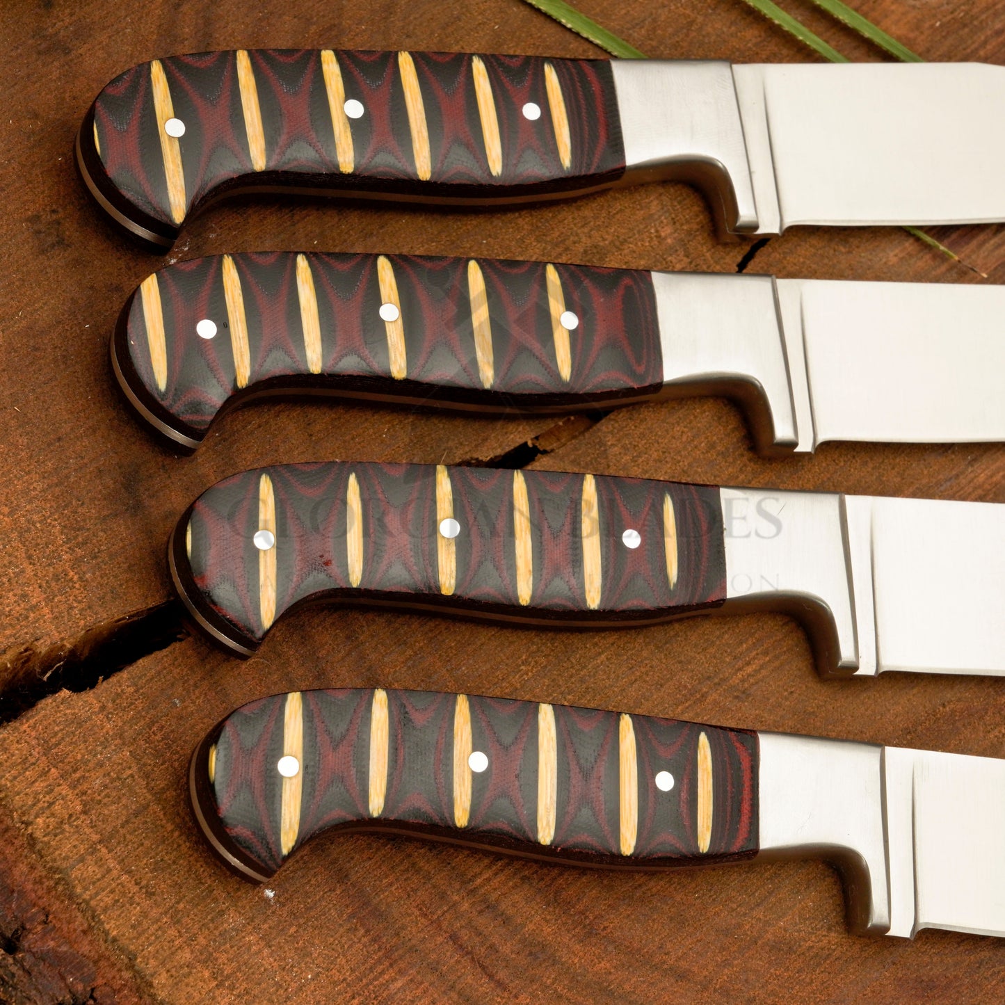 Crimson Carve Steak Knives Set – 4-Piece Handmade Satin Finish Steak Knives