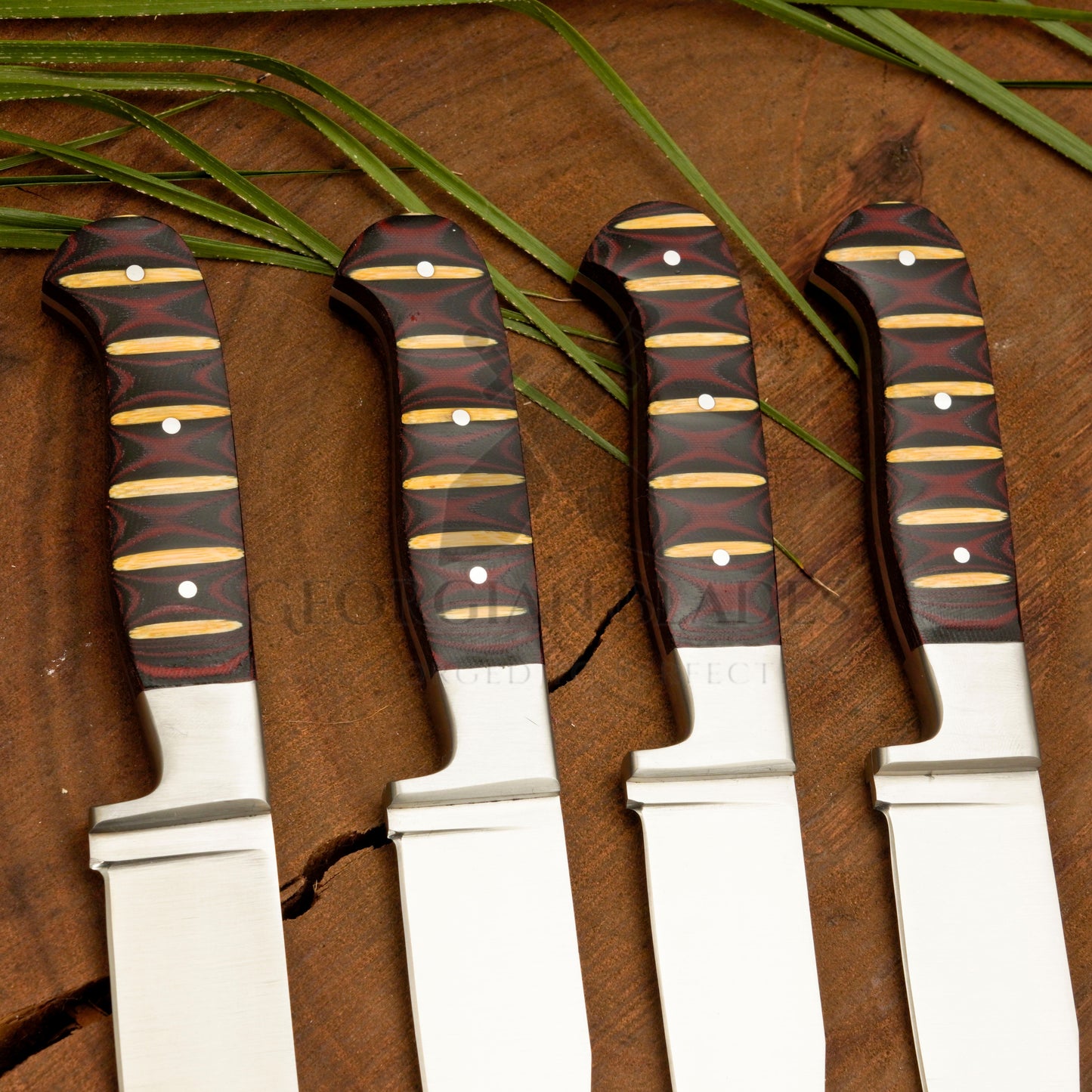 Crimson Carve Steak Knives Set – 4-Piece Handmade Satin Finish Steak Knives