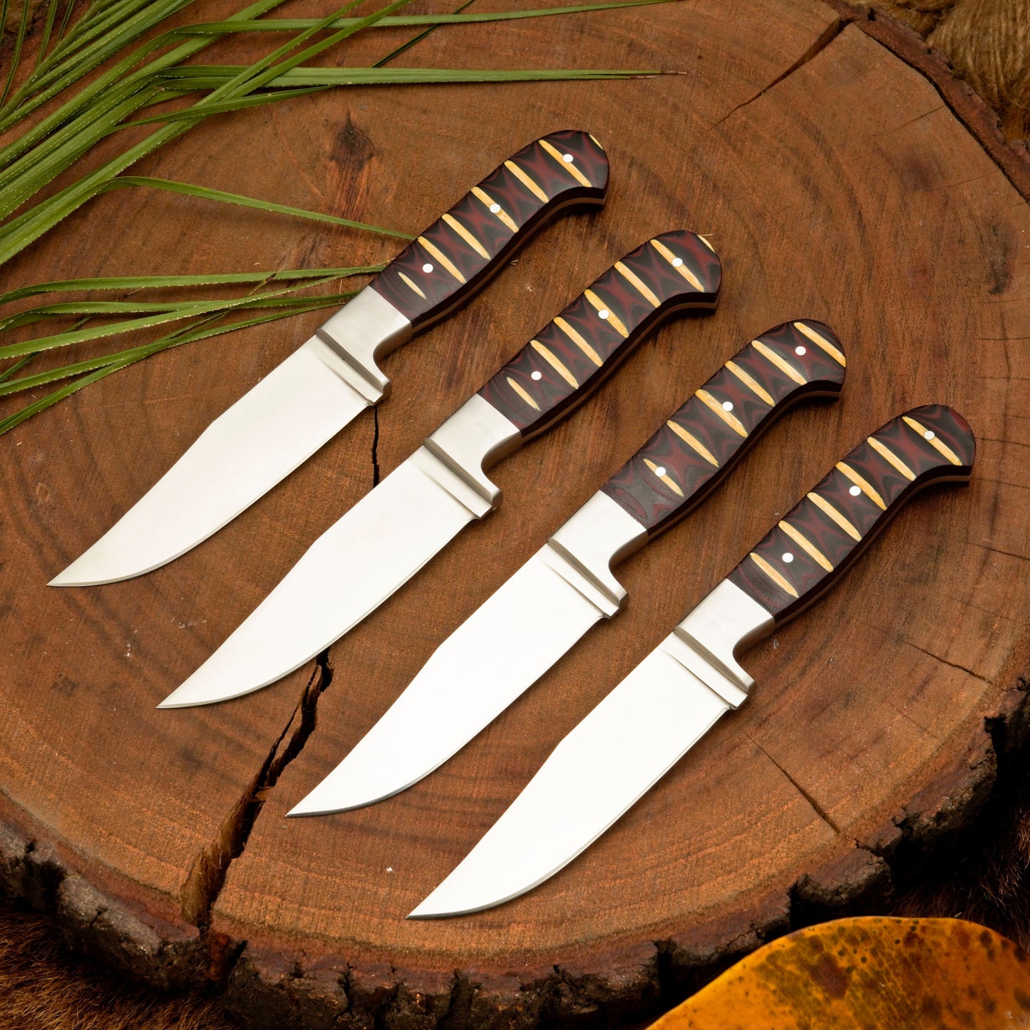 Crimson Carve Steak Knives Set – 4-Piece Handmade Satin Finish Steak Knives