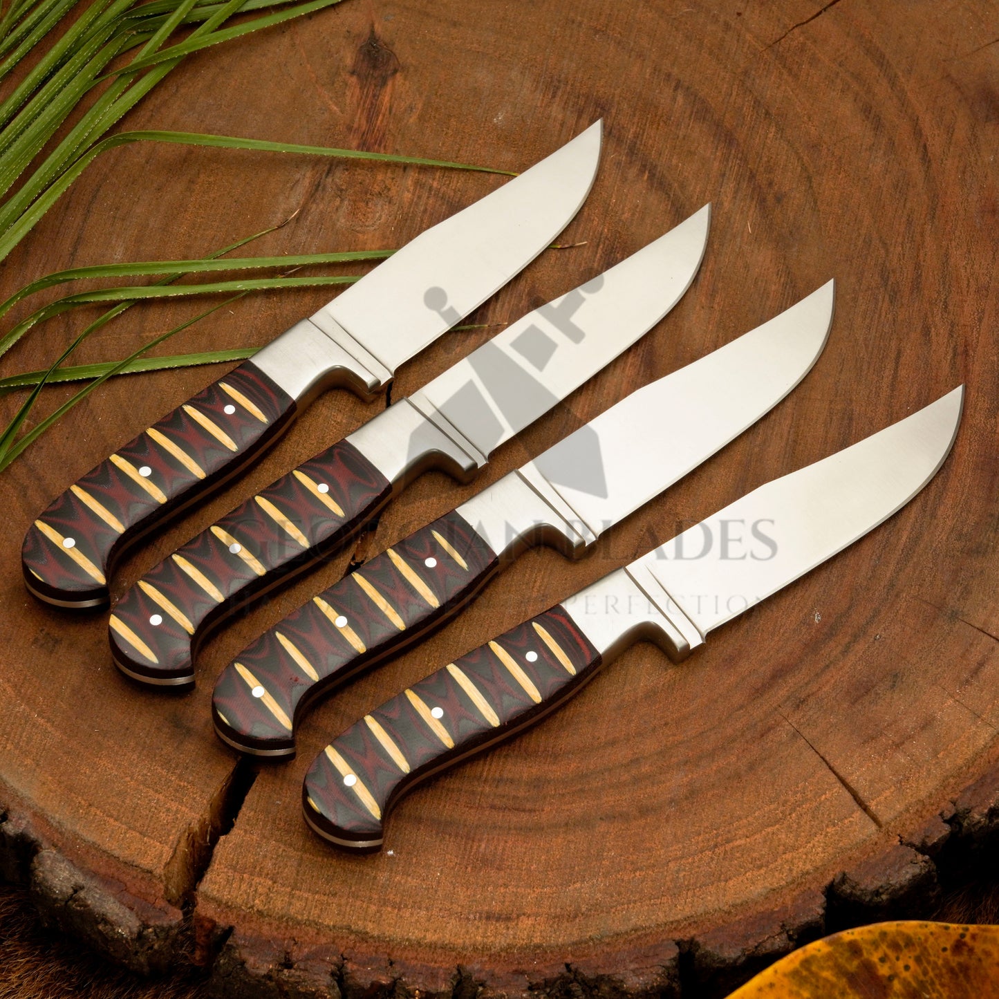 Crimson Carve Steak Knives Set – 4-Piece Handmade Satin Finish Steak Knives