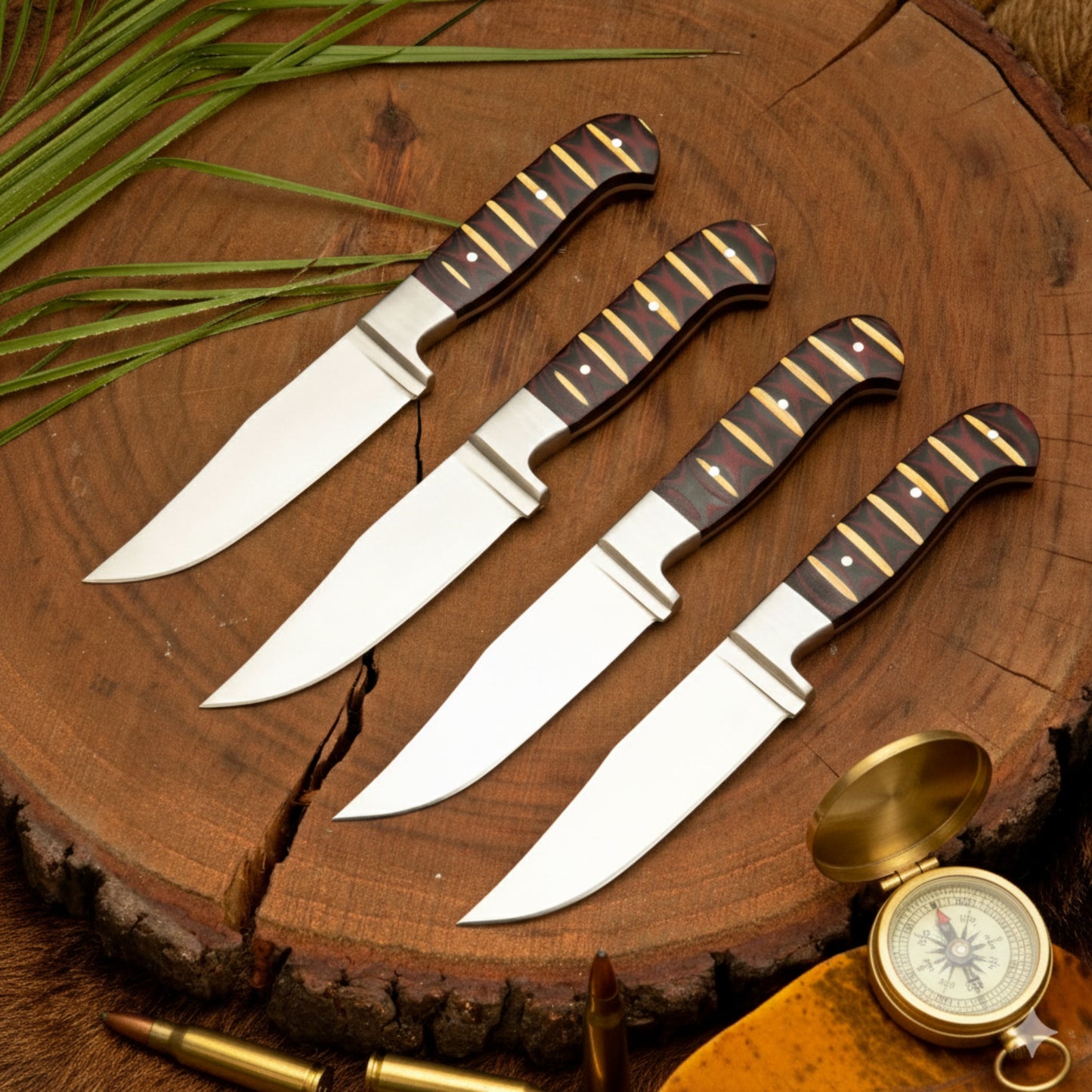 Crimson Carve Steak Knives Set – 4-Piece Handmade Satin Finish Steak Knives
