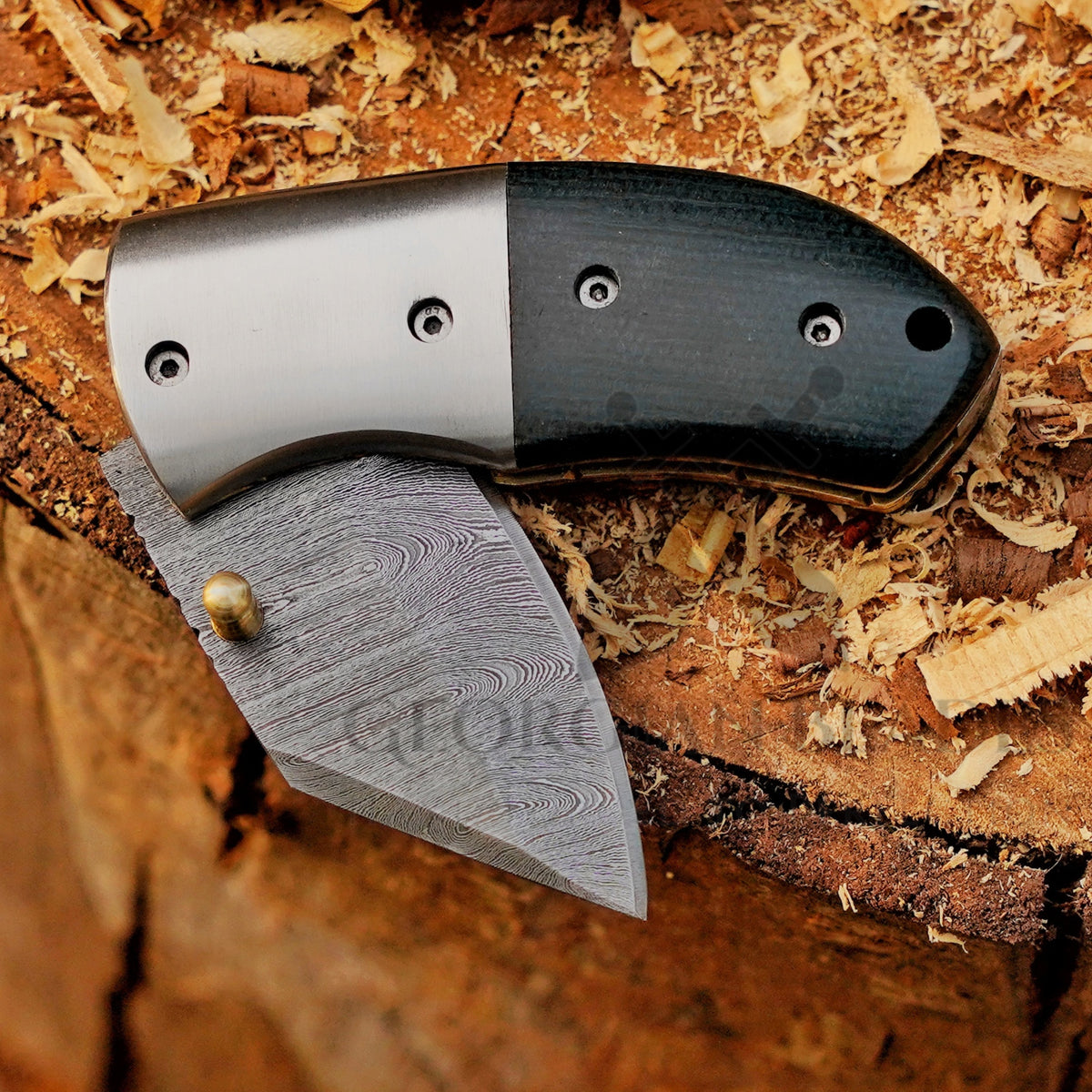 Kestrel - 5 inch Twist Damascus Mini Pocket Knife with Micarta Handle