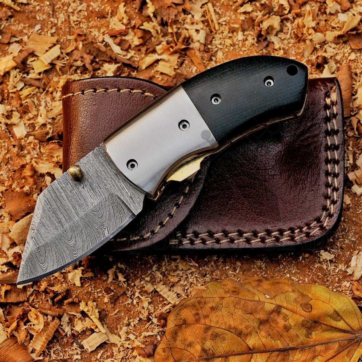 Kestrel - 5 inch Twist Damascus Mini Pocket Knife with Micarta Handle