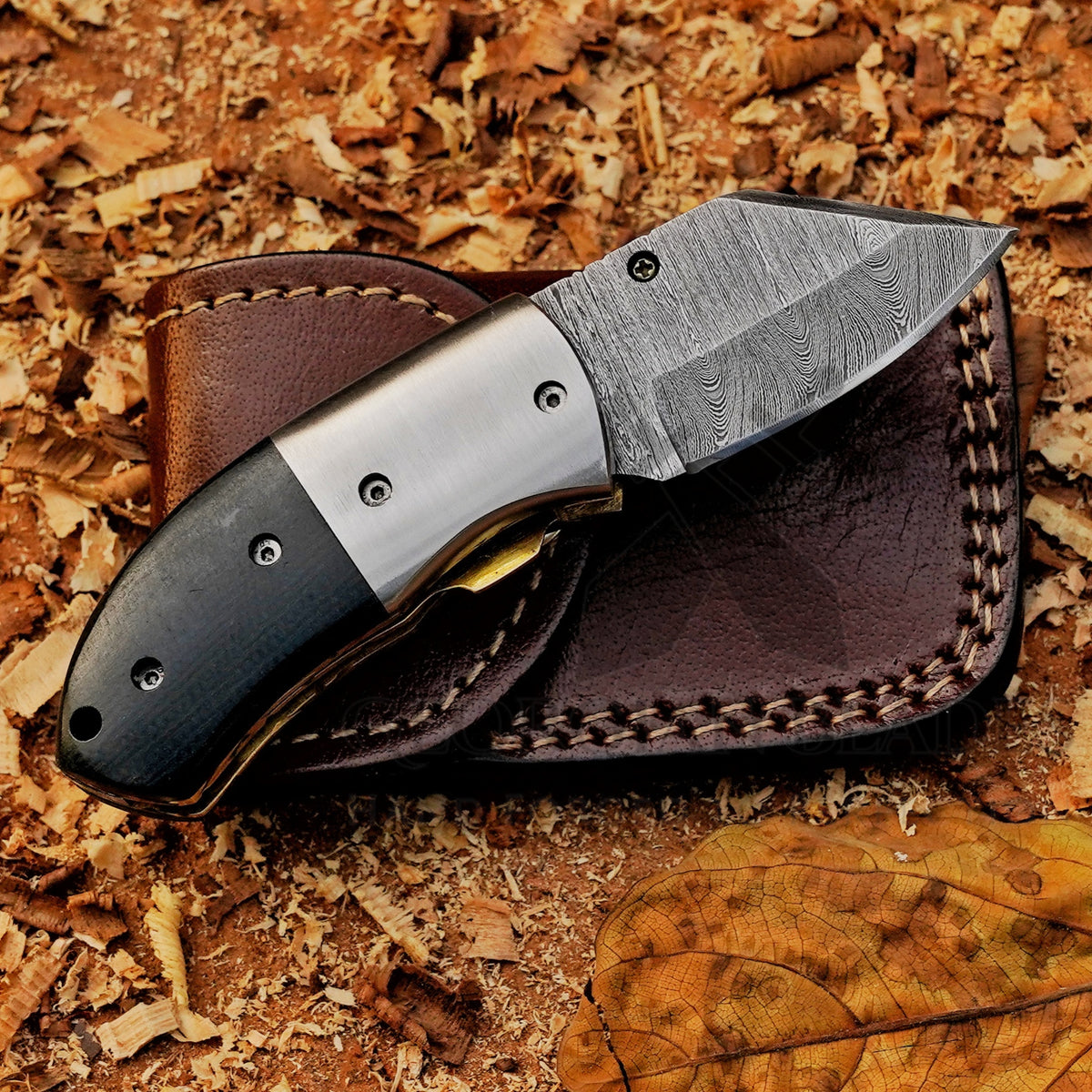 Kestrel - 5 inch Twist Damascus Mini Pocket Knife with Micarta Handle