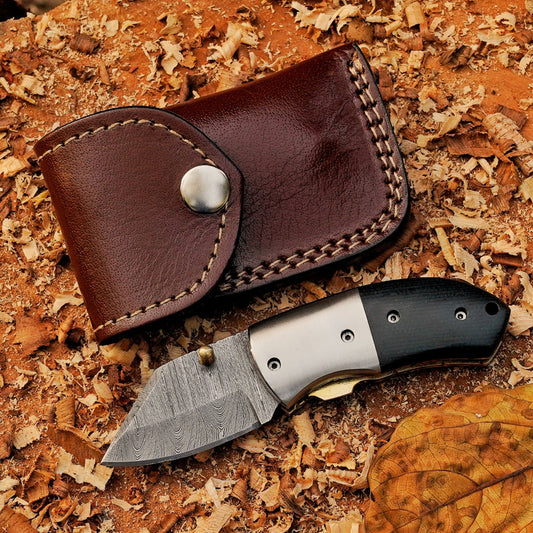 Kestrel - 5 inch Twist Damascus Mini Pocket Knife with Micarta Handle