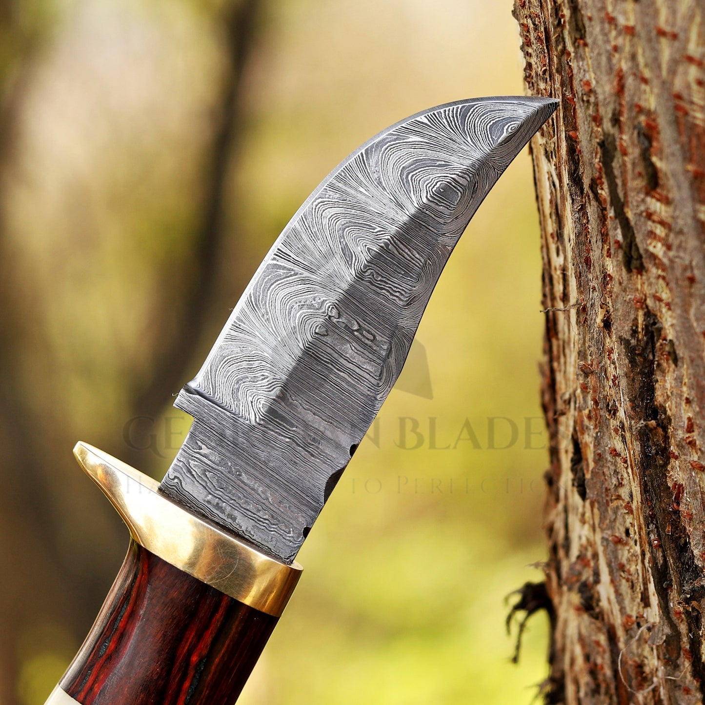 Mike Fink Skinner - CUSTOM HANDMADE FORGED DAMASCUS Steel Hunting Knife Wood & Camel Bone Handle