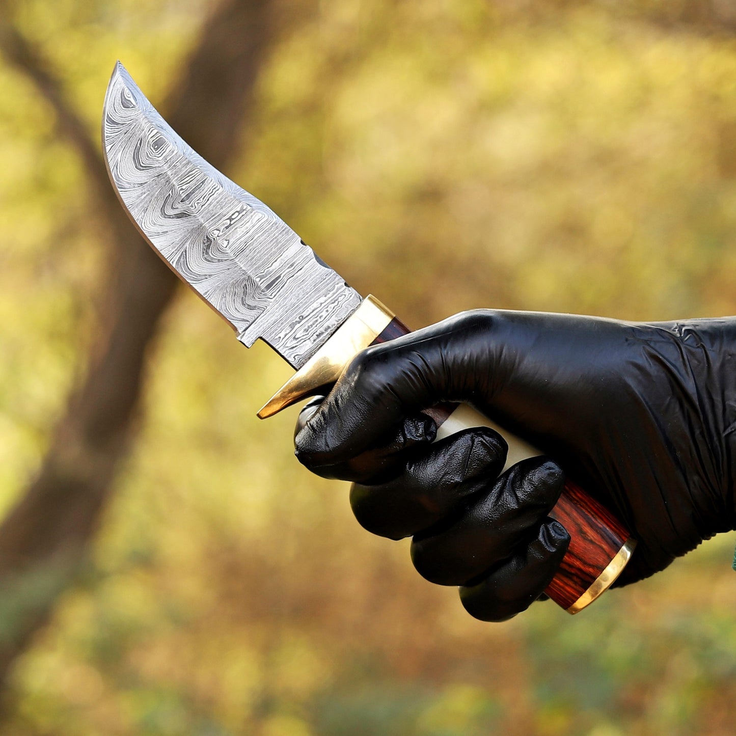 Mike Fink Skinner - CUSTOM HANDMADE FORGED DAMASCUS Steel Hunting Knife Wood & Camel Bone Handle