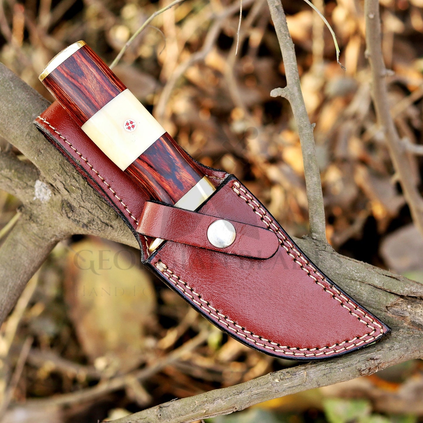 Mike Fink Skinner - CUSTOM HANDMADE FORGED DAMASCUS Steel Hunting Knife Wood & Camel Bone Handle