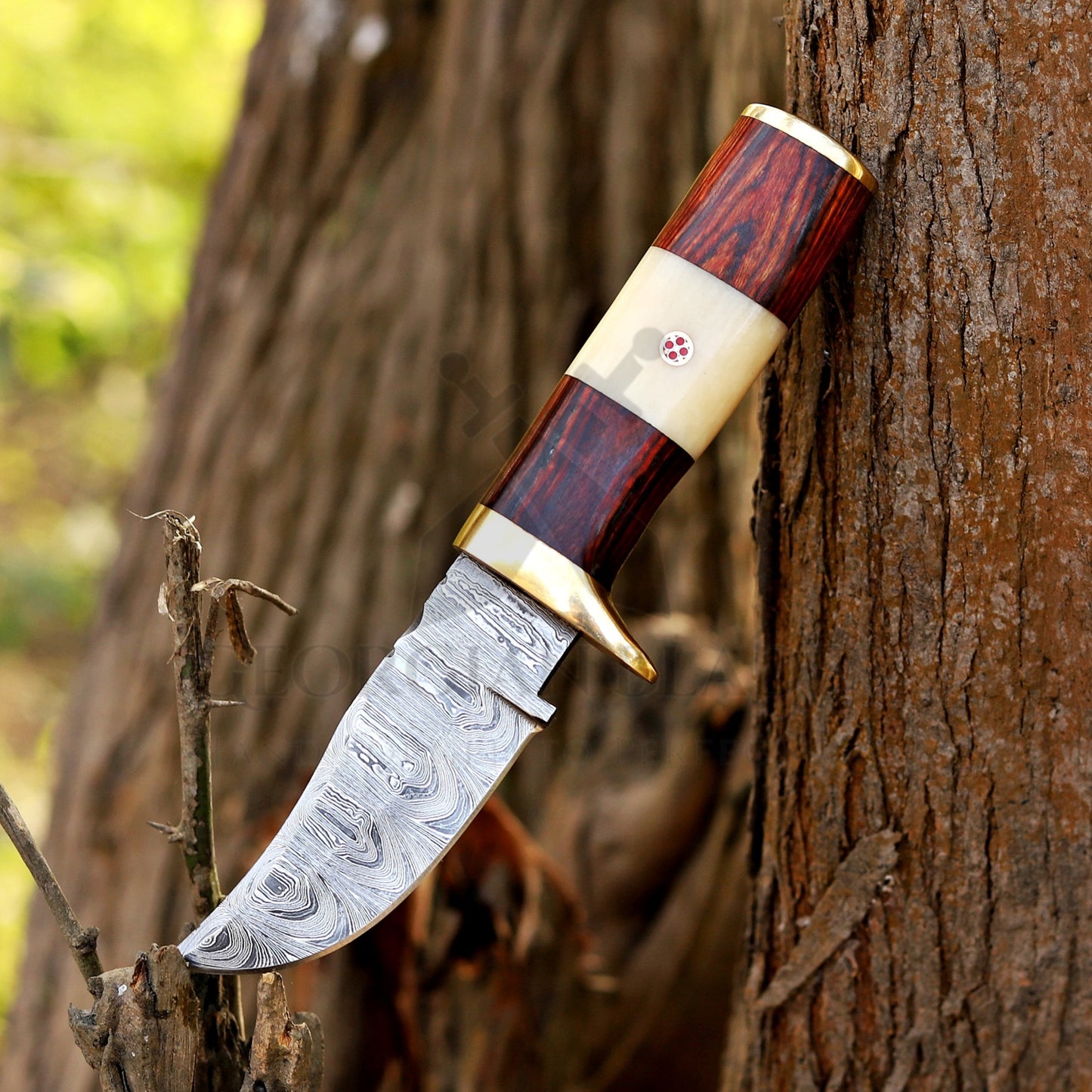 Mike Fink Skinner - CUSTOM HANDMADE FORGED DAMASCUS Steel Hunting Knife Wood & Camel Bone Handle