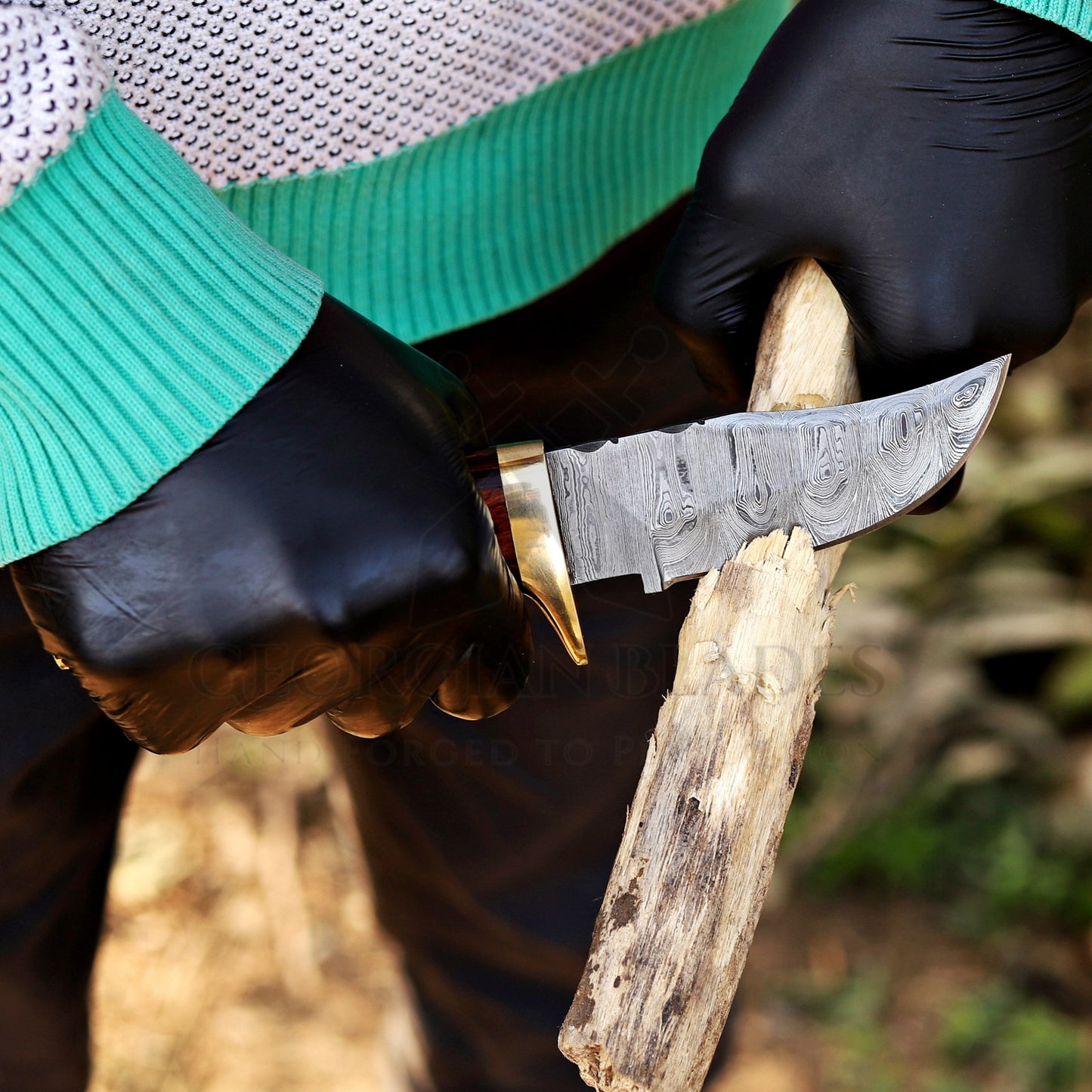 Mike Fink Skinner - CUSTOM HANDMADE FORGED DAMASCUS Steel Hunting Knife Wood & Camel Bone Handle