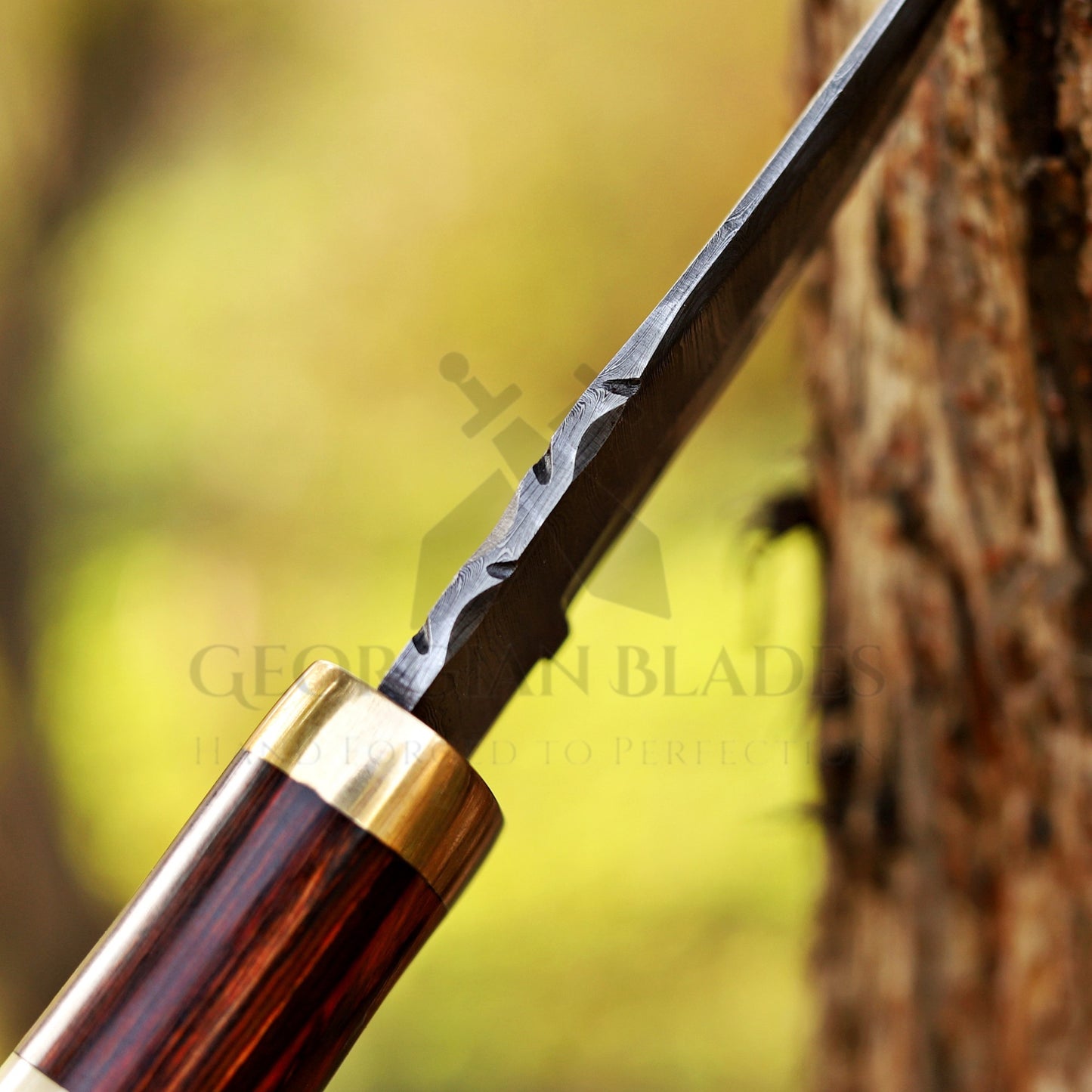 Mike Fink Skinner - CUSTOM HANDMADE FORGED DAMASCUS Steel Hunting Knife Wood & Camel Bone Handle