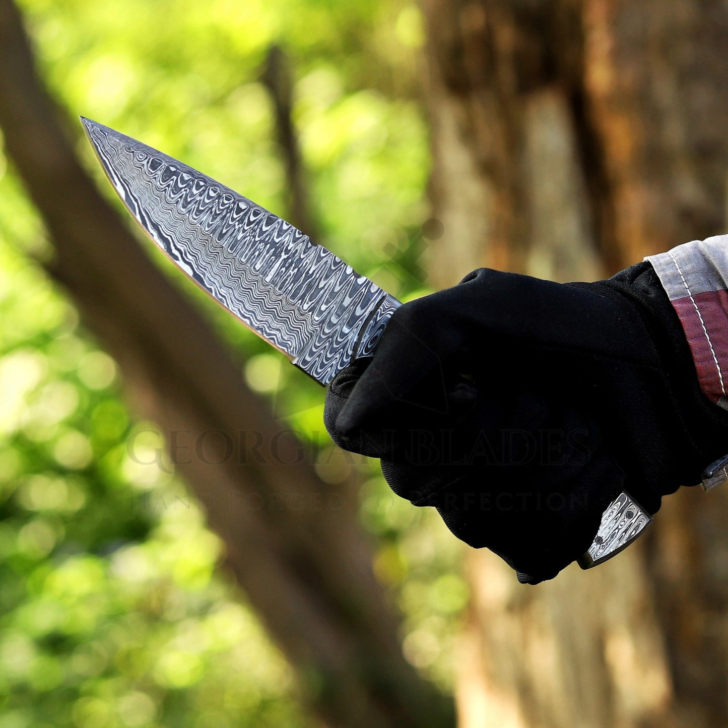 Br'er Rabbit Blade -  9” Hand Forged Damascus Steel Full Tang Skinner Knife - Camel Bone Handle