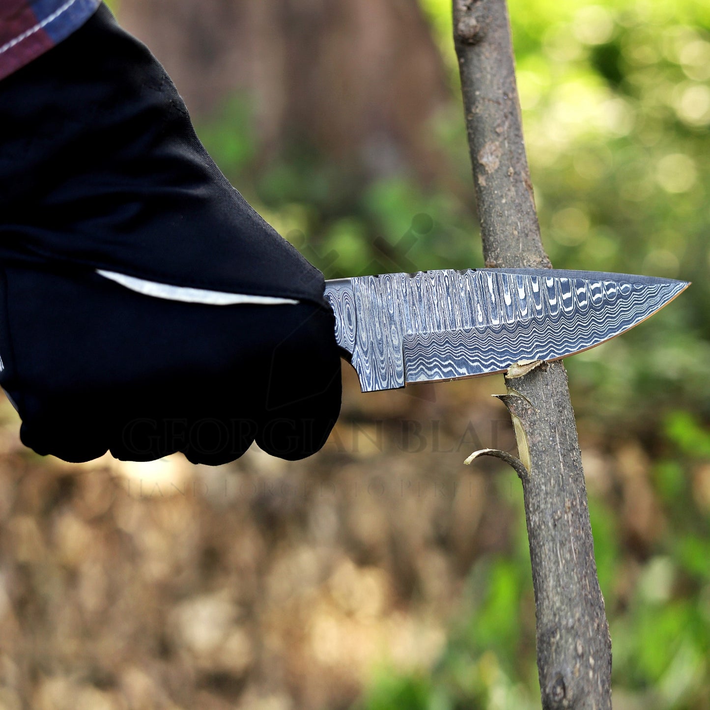 Br'er Rabbit Blade -  9” Hand Forged Damascus Steel Full Tang Skinner Knife - Camel Bone Handle