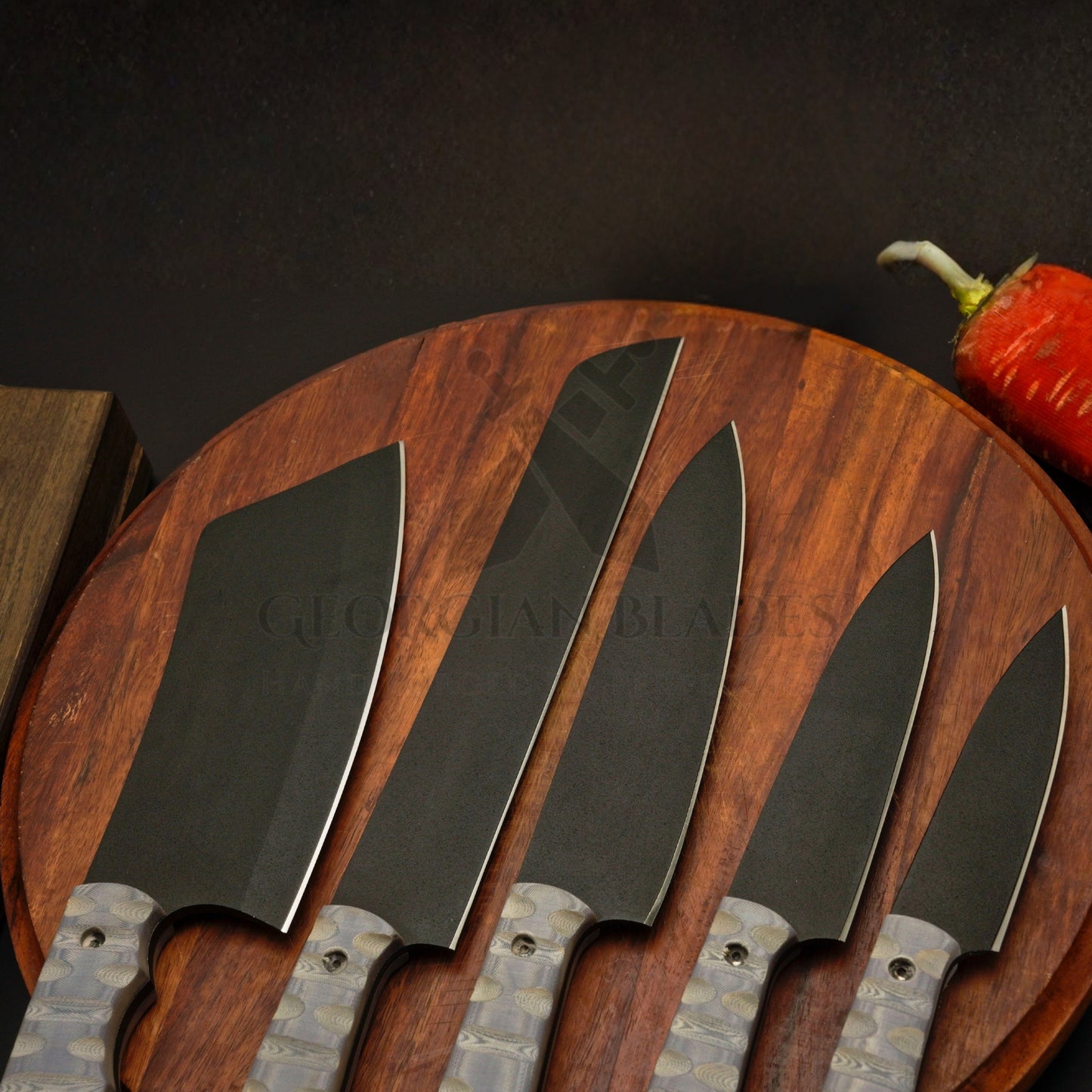 Eclipse Chef Collection – 5-Piece Chef Knife Set with Non-Slip Micarta Handles & Leather Roll