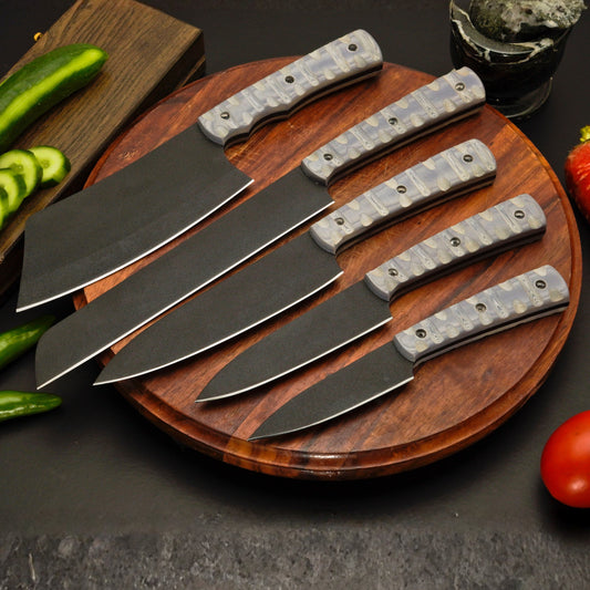 Eclipse Chef Collection – 5-Piece Chef Knife Set with Non-Slip Micarta Handles & Leather Roll