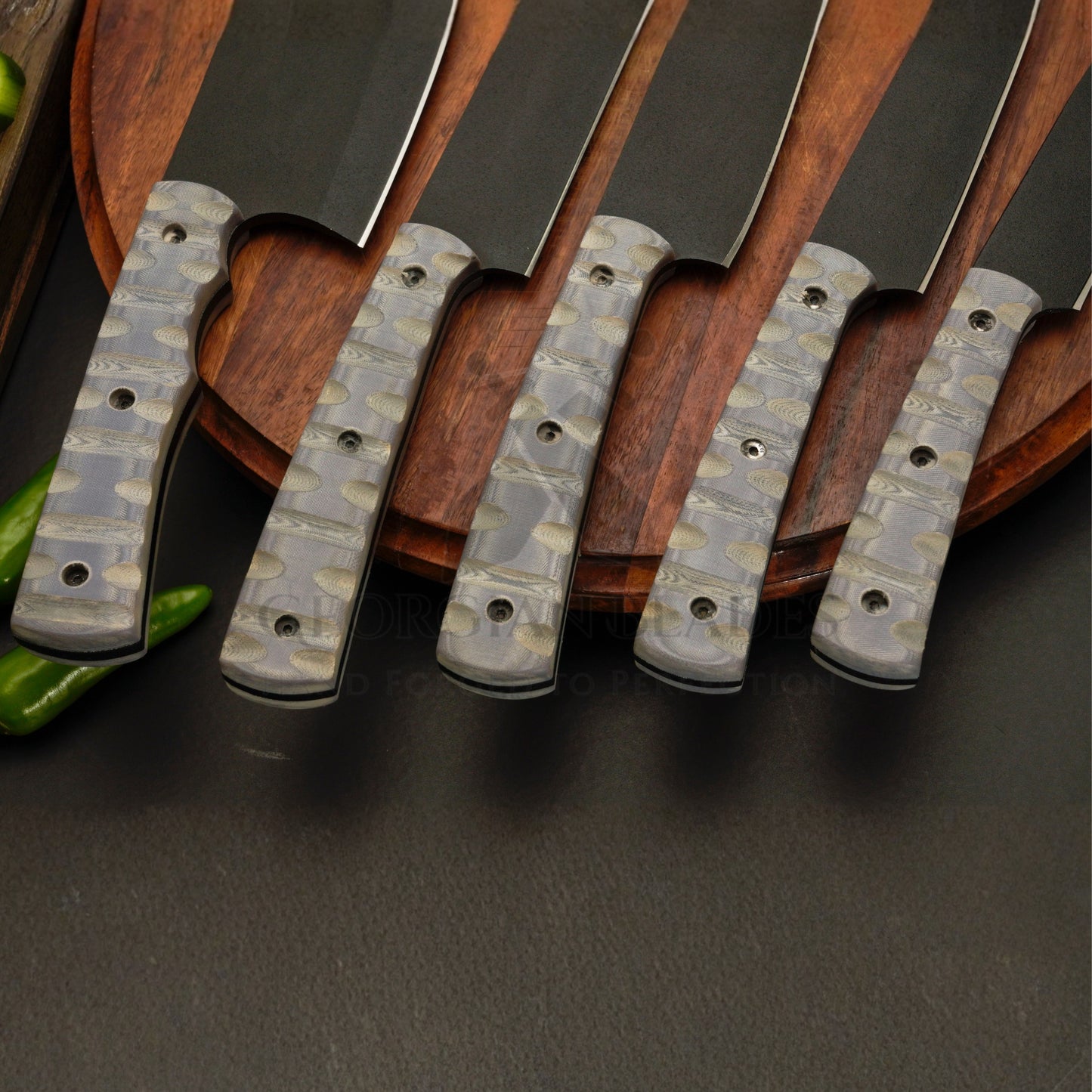 Eclipse Chef Collection – 5-Piece Chef Knife Set with Non-Slip Micarta Handles & Leather Roll