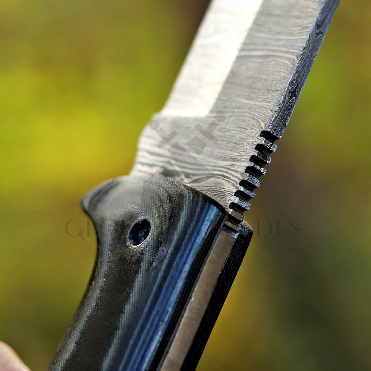 Marshall Hunter: Damascus Hunting Knife – Handmade Fixed Blade with Horizontal Leather Sheath
