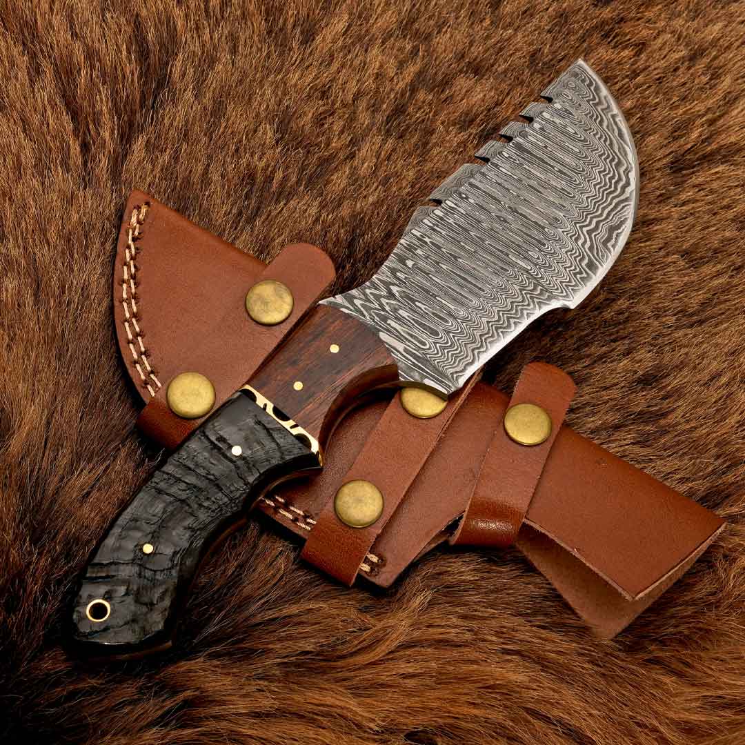 Expedition Emissary: Handmade Damascus Steel Hunting Tracker Knife With Ram Horn & Rosewood Handle