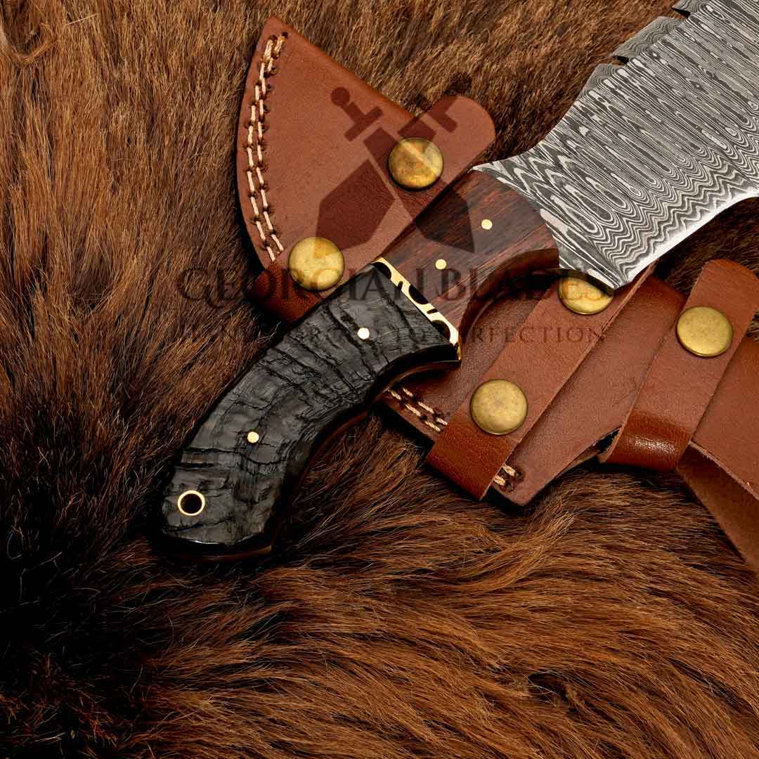 Expedition Emissary: Handmade Damascus Steel Hunting Tracker Knife With Ram Horn & Rosewood Handle