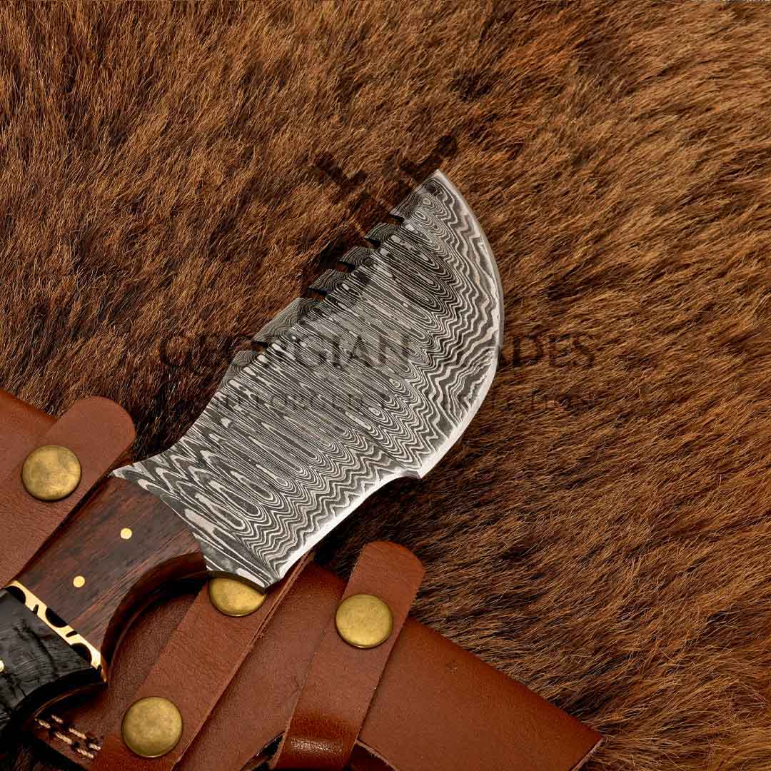 Expedition Emissary: Handmade Damascus Steel Hunting Tracker Knife With Ram Horn & Rosewood Handle