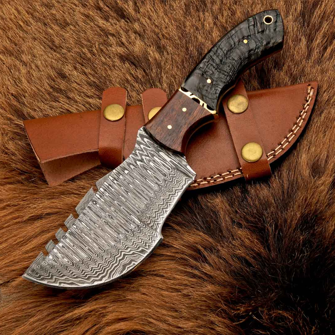 Expedition Emissary: Handmade Damascus Steel Hunting Tracker Knife With Ram Horn & Rosewood Handle