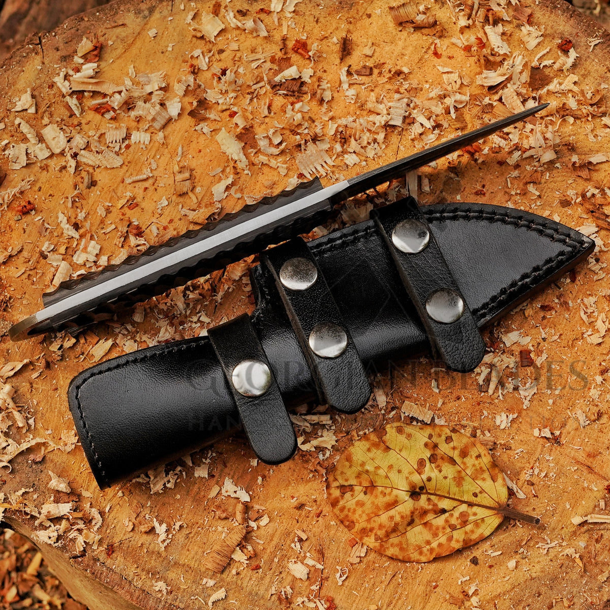 Ridgeback Skinner — 9" Hand-Forged Ladder Damascus Skinning Knife with Ring Pommel