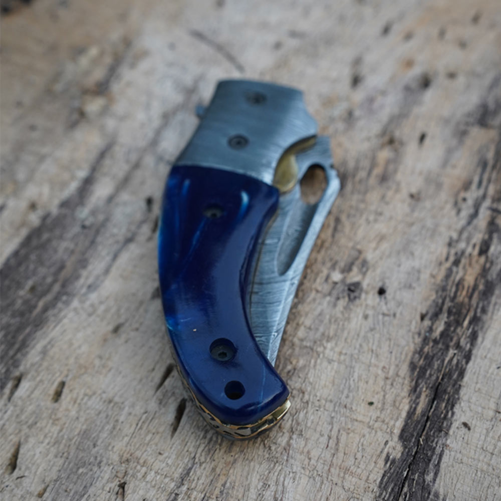 Hand Forged Damascus Steel Pocket Knife with Leather Sheath | Georgian ...