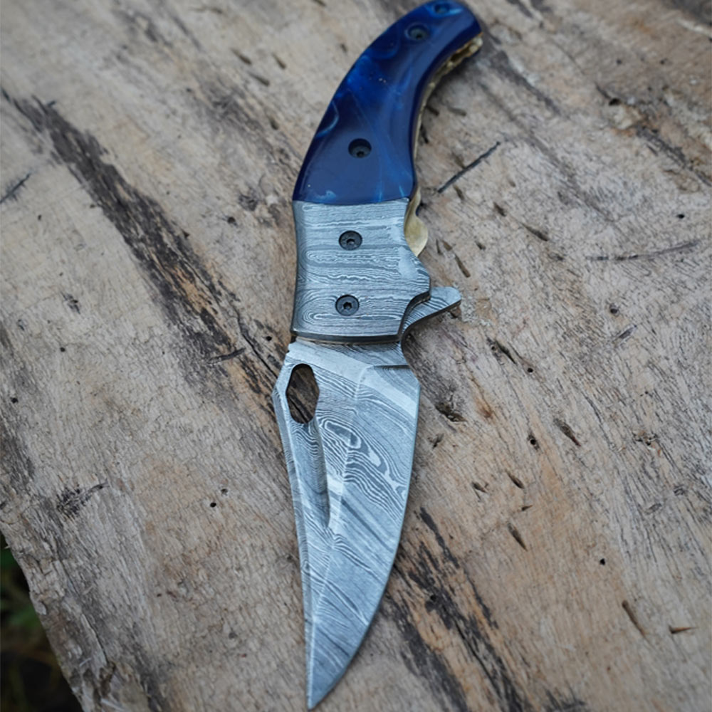 Hand Forged Damascus Steel Pocket Knife with Leather Sheath | Georgian ...