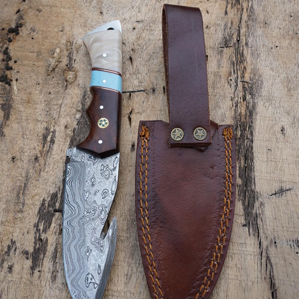 Premium Custom Damascus Steel Hunting Knife with Leather Sheath main image 1