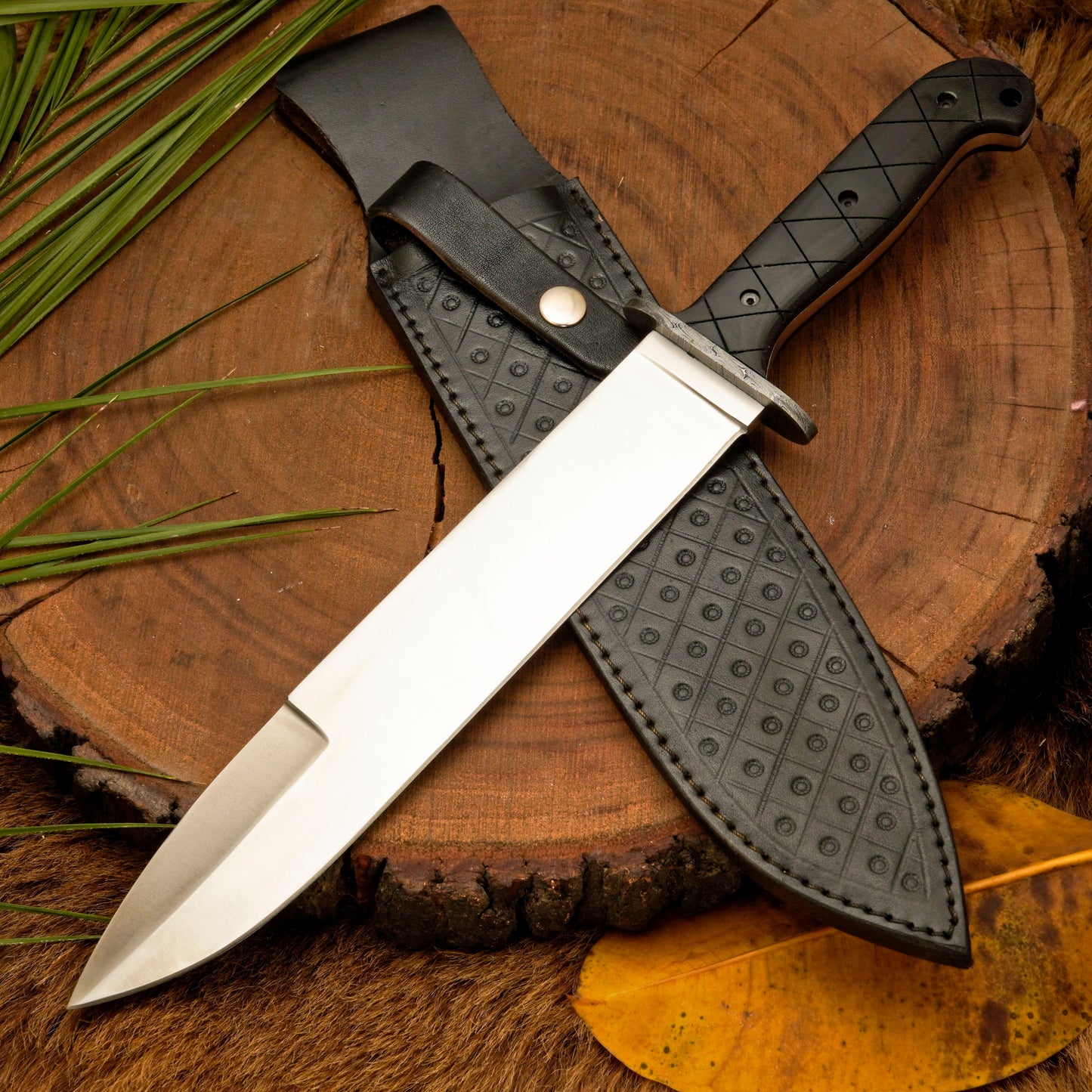 Colter Bowie – 16" Full-Tang D2 Steel Bowie Knife with Micarta Handle & Satin Finish