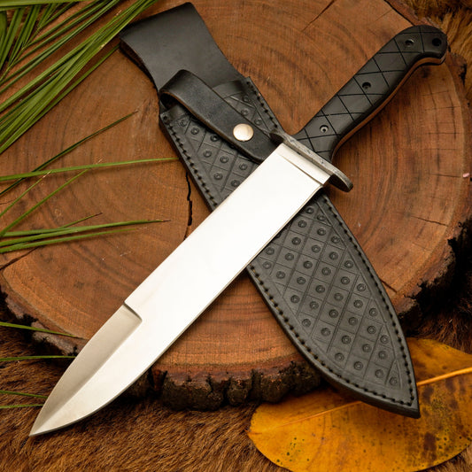 Colter Bowie – 16" Full-Tang D2 Steel Bowie Knife with Micarta Handle & Satin Finish