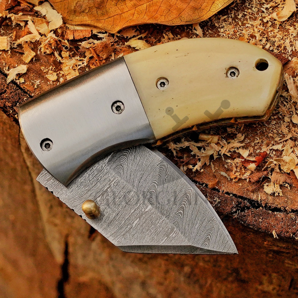 Little Warden – 5 inch Twist Damascus Mini Pocket Knife with Bone Handle