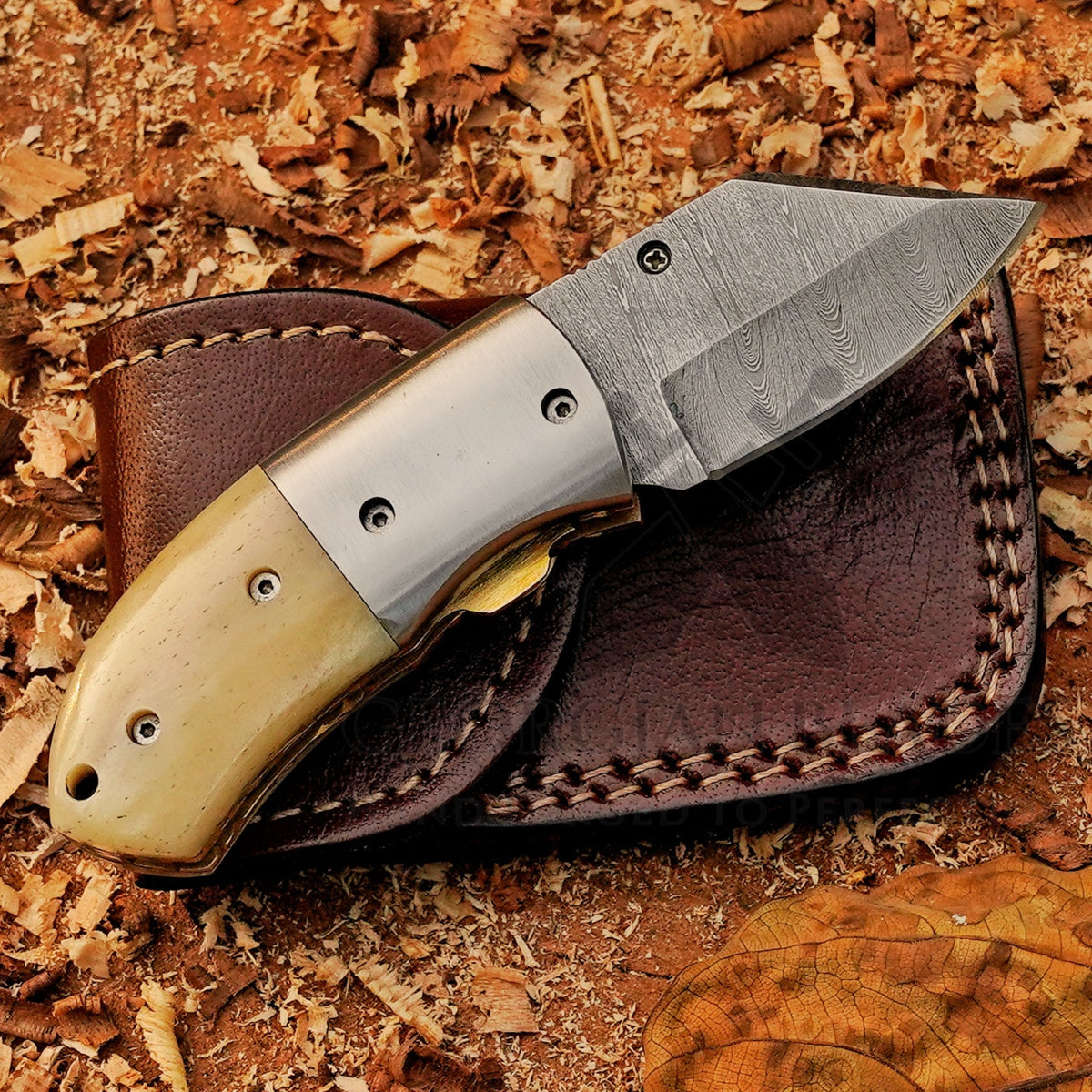 Little Warden – 5 inch Twist Damascus Mini Pocket Knife with Bone Handle