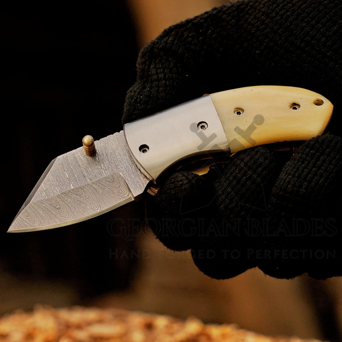 Little Warden – 5 inch Twist Damascus Mini Pocket Knife with Bone Handle