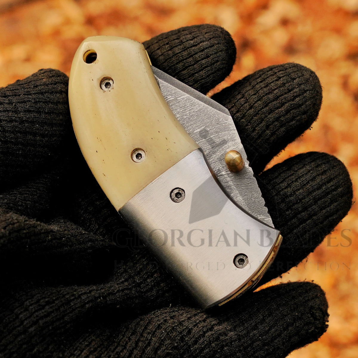 Little Warden – 5 inch Twist Damascus Mini Pocket Knife with Bone Handle