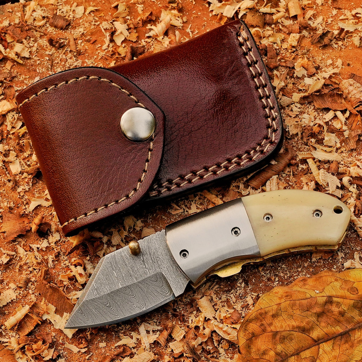 Little Warden – 5 inch Twist Damascus Mini Pocket Knife with Bone Handle