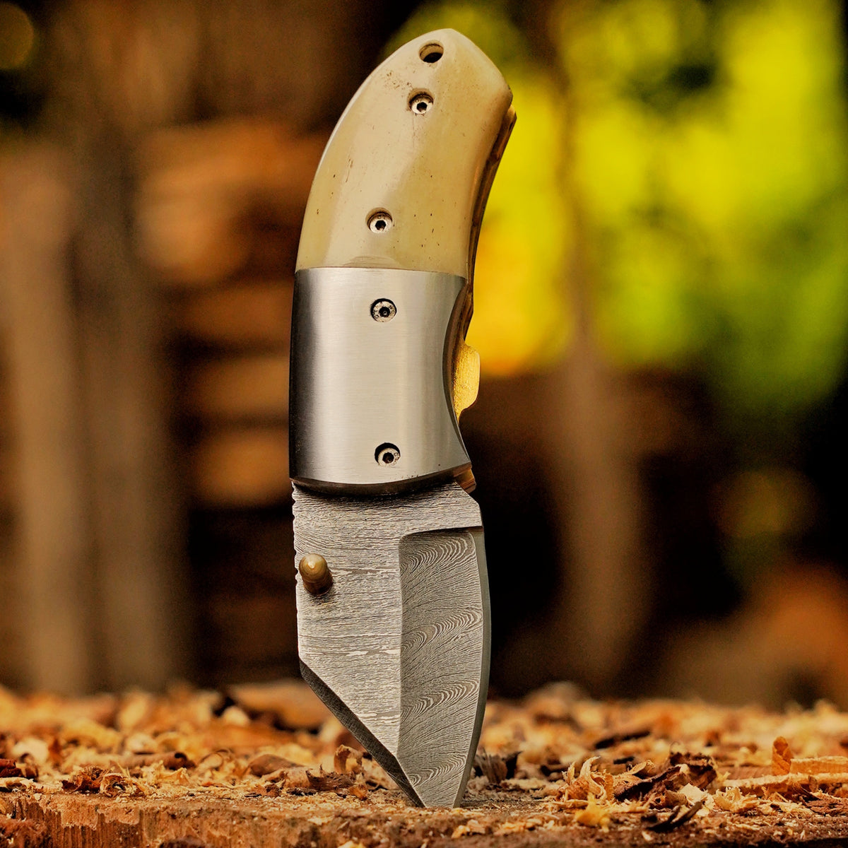 Little Warden – 5 inch Twist Damascus Mini Pocket Knife with Bone Handle