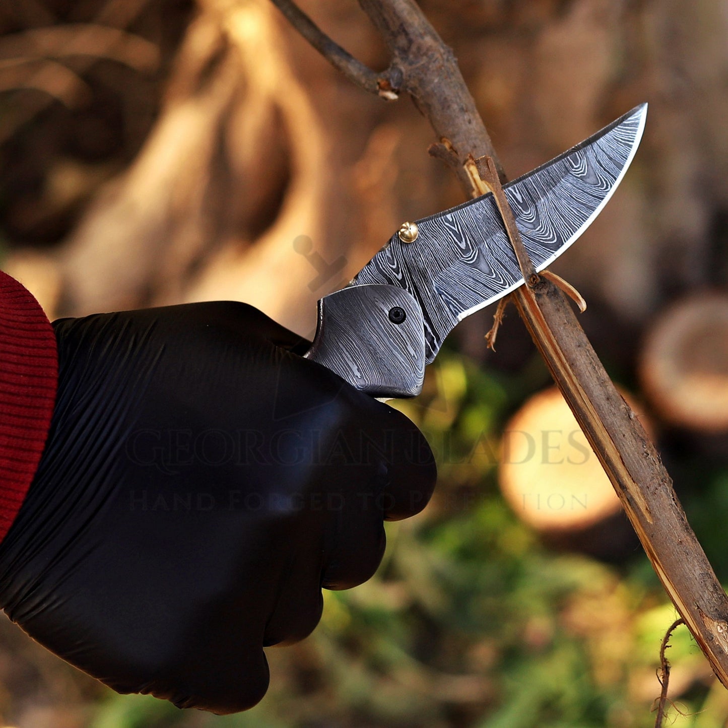Kit Carson - 7 inches Custom Hand Forged Damascus Folding Knife Damascus Bolster With Olive & Dark Wood Handle