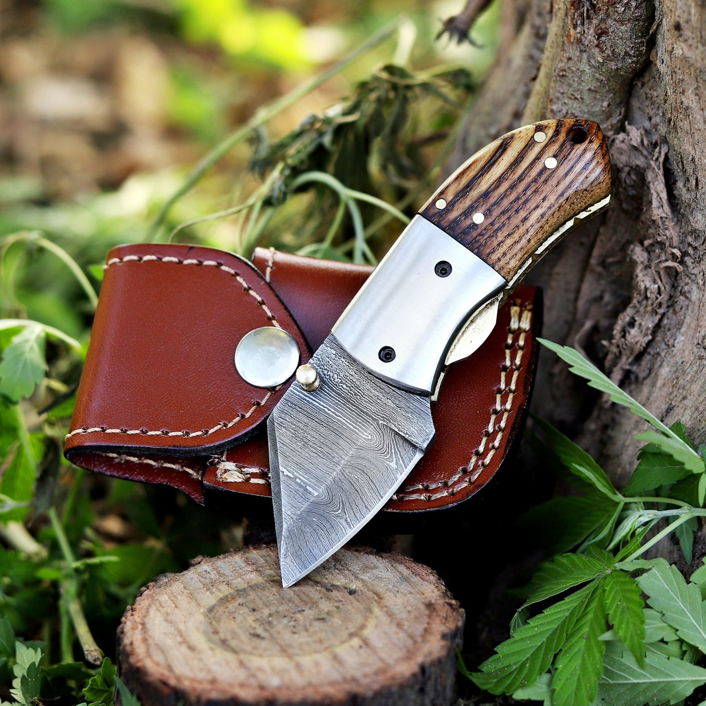 Lil' Capra Cutter - Hand Forged 5" EDC Pocket Folding Knife with Leather Sheath