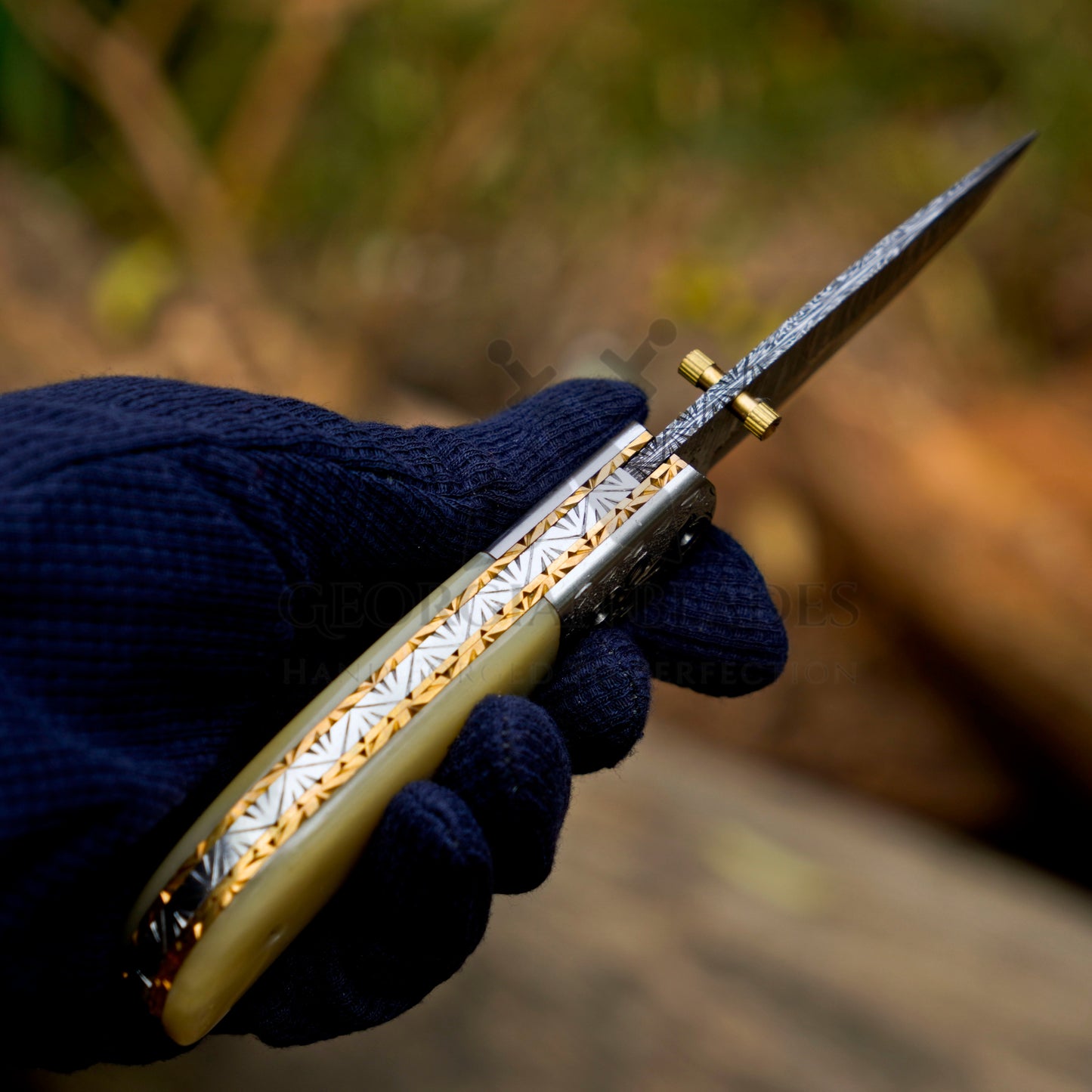 LunarLoom - 7" Hand Forged Folding Knife with Leather Sheath