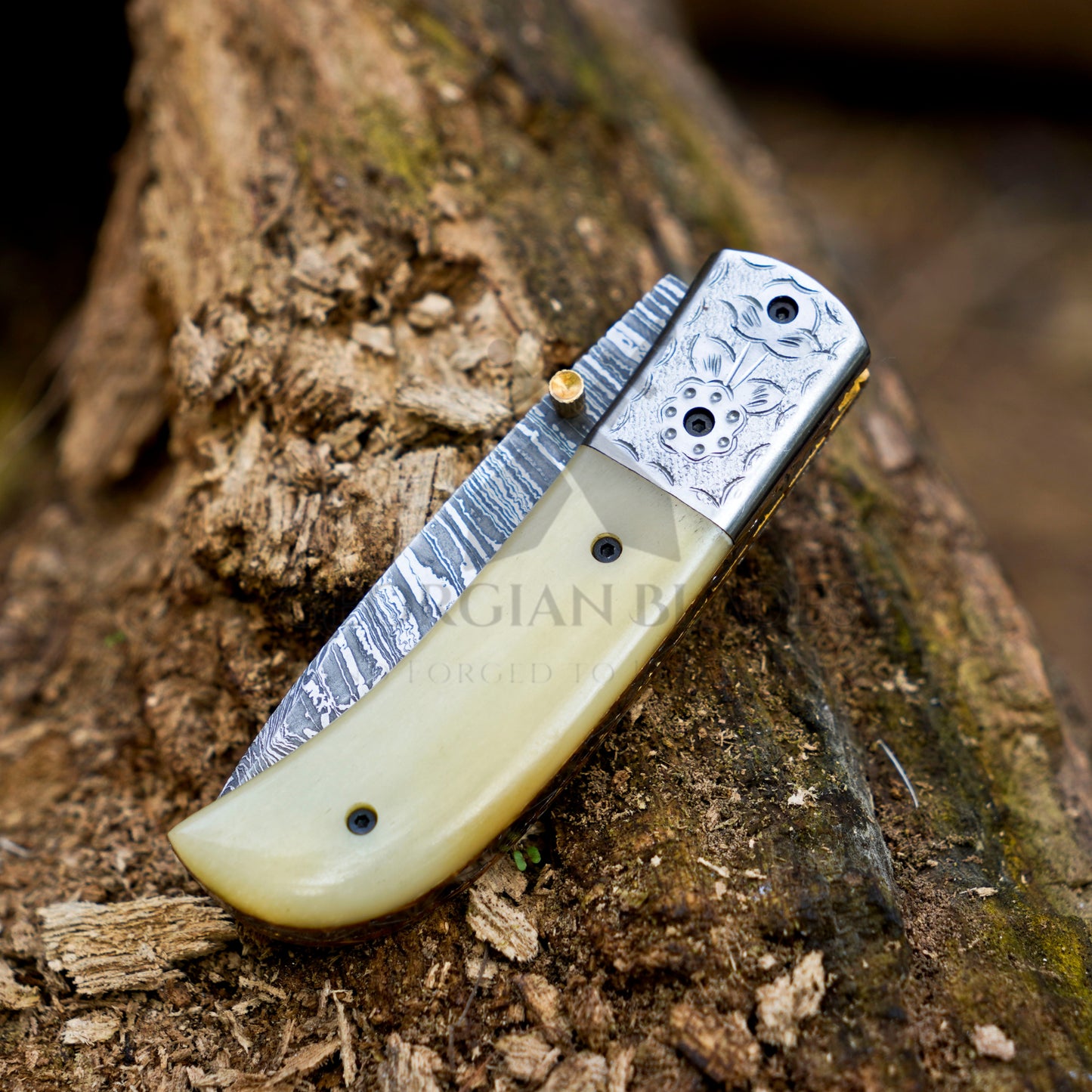 LunarLoom - 7" Hand Forged Folding Knife with Leather Sheath