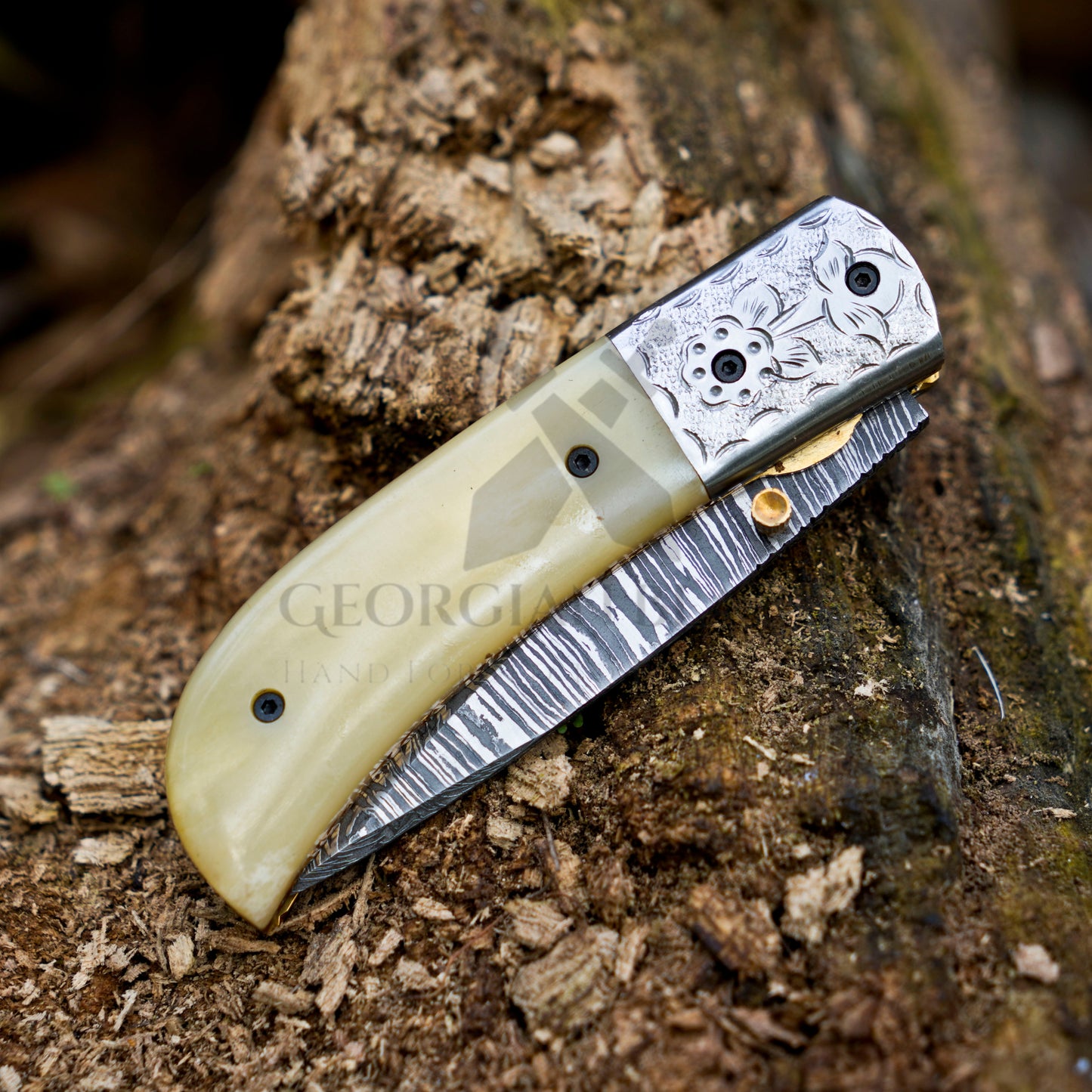 LunarLoom - 7" Hand Forged Folding Knife with Leather Sheath