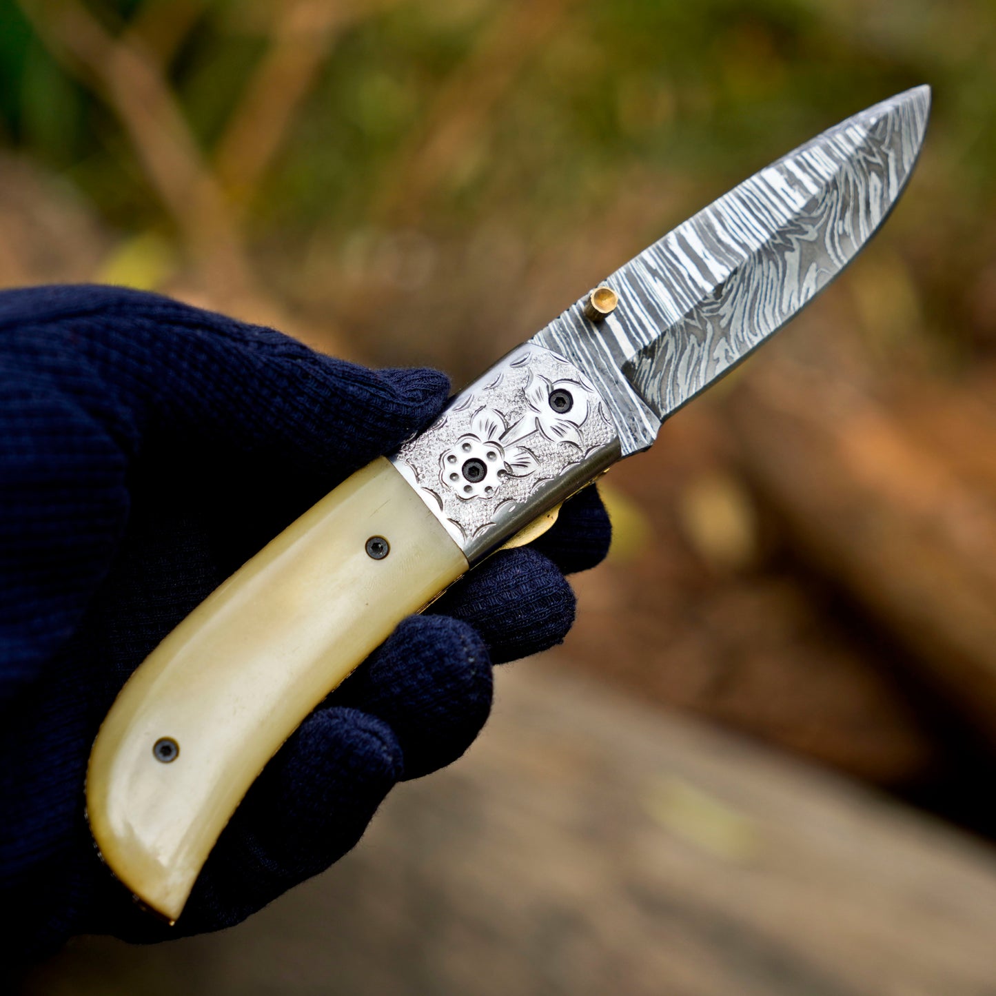 LunarLoom - 7" Hand Forged Folding Knife with Leather Sheath