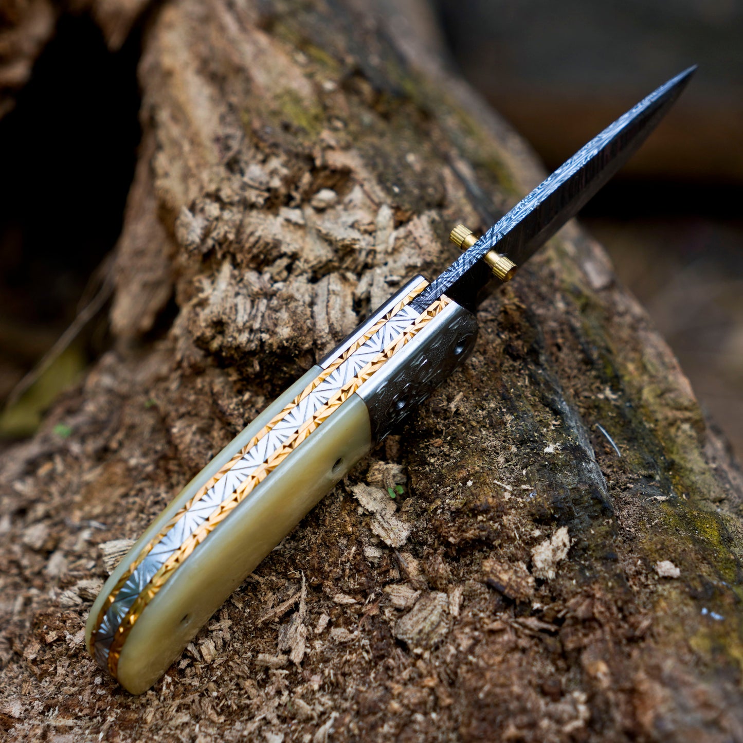 LunarLoom - 7" Hand Forged Folding Knife with Leather Sheath