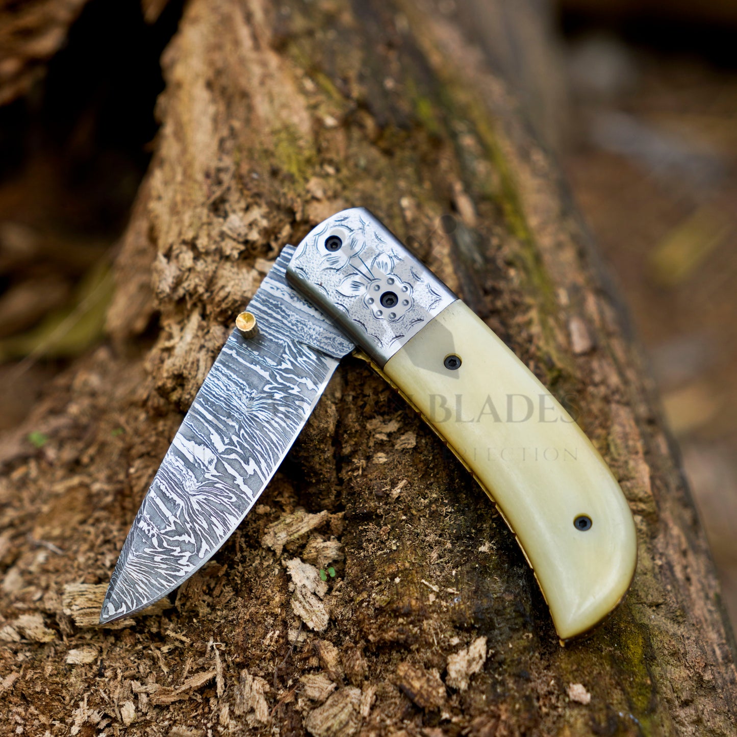 LunarLoom - 7" Hand Forged Folding Knife with Leather Sheath