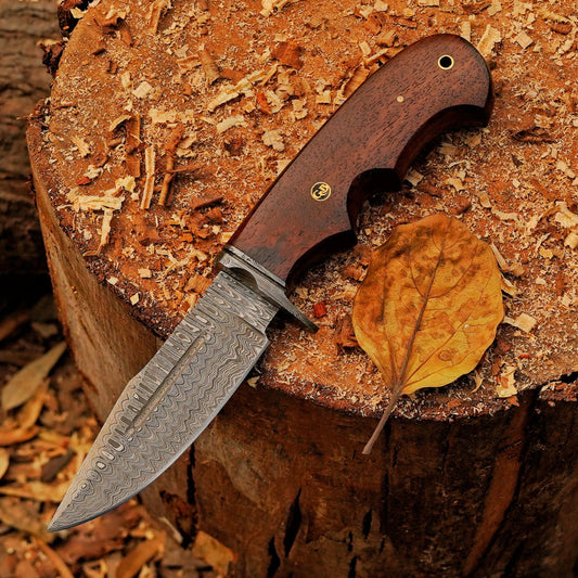 Onyx Seeker - 10.5 inch Hidden Tang Damascus Steel Hunting Knife