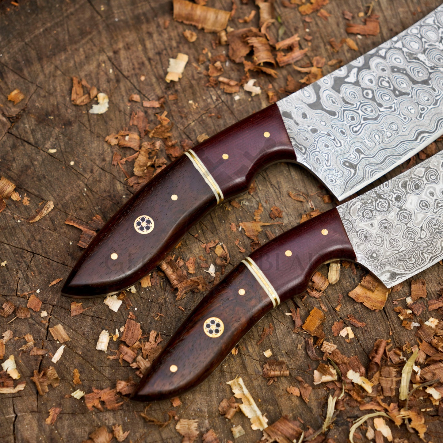 The Redwood Damascus Pair — Hand-Forged Chef Knives for Serious Cooks